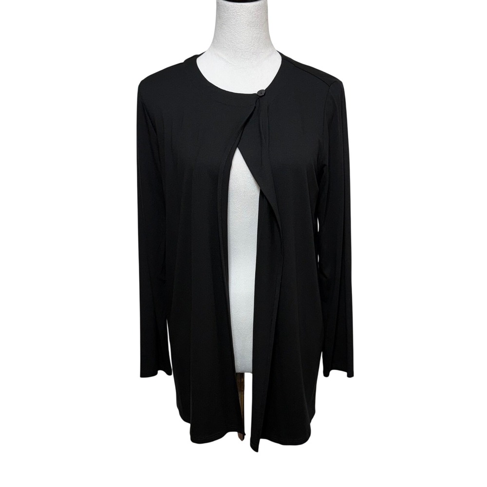 NEW J. Jill Cardigan Women Small Black Wearever Open Front Draped One Button Top